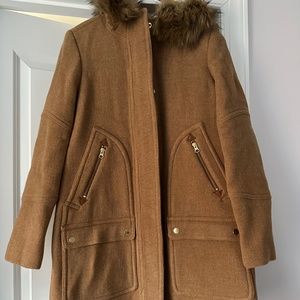 J. Crew camel coat with fur collar